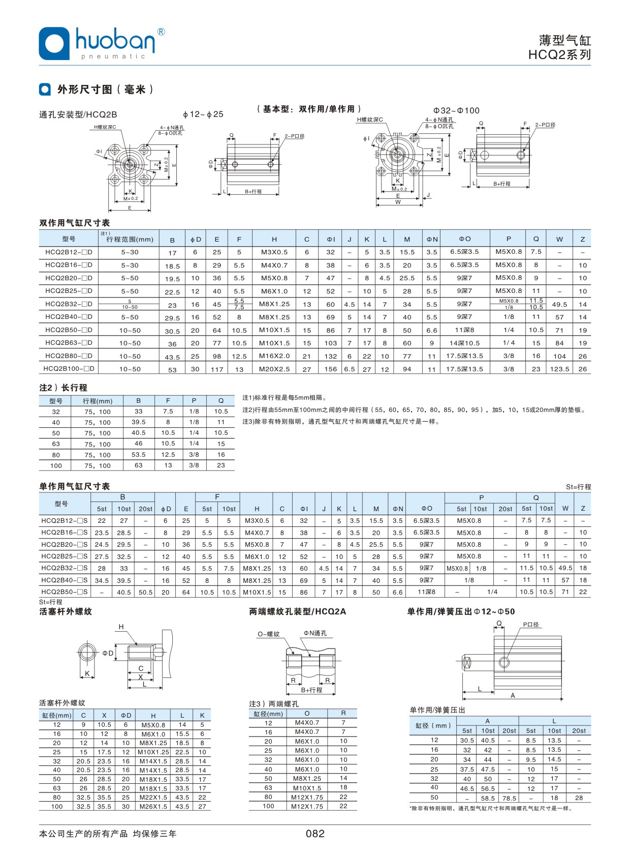 HCQ2薄型气缸，标准型